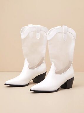 Wyley White Sheer Mesh Mid-Calf Western Boots